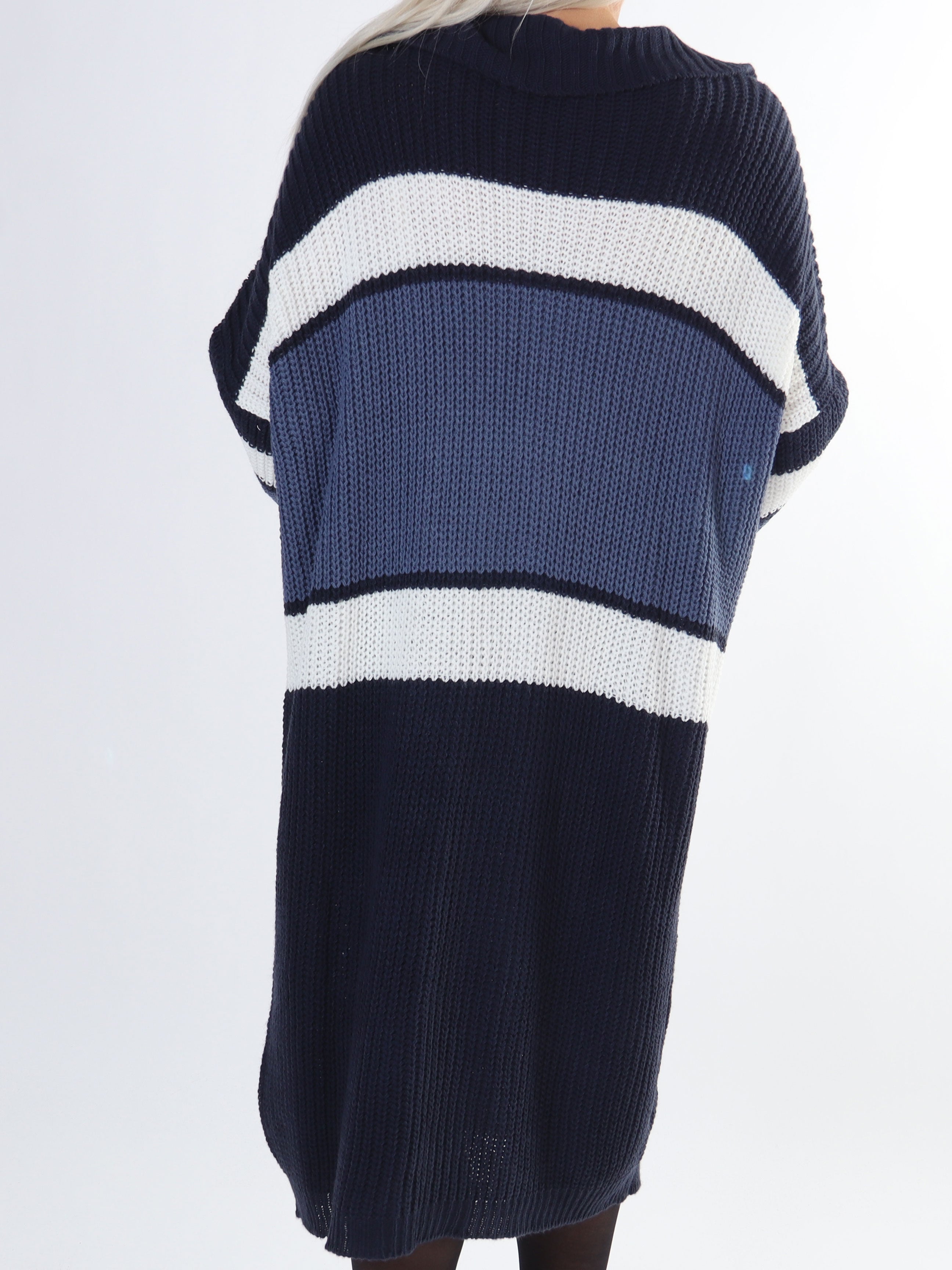 Hailey - Plus size stribet strikkjole med lille krave